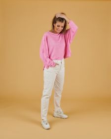 Roze oversized T-shirt met knopen op de arm Max & Moi