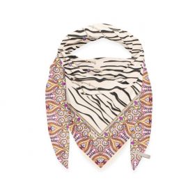 Witte sjaal met zwarte zebraprint en multicolor randen Mucho Gusto