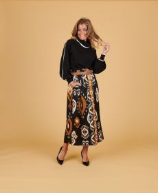 Zwarte rok met camel/ witte grafische print Caroline Biss