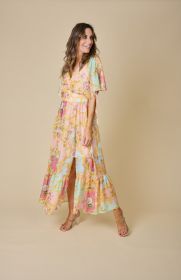 Multicolor lang kleed met print in pasteltinten Linea Raffaelli