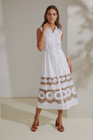 Wit lang kleed met beige broderie Blubianco
