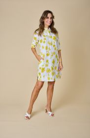 Wit kleed met gele bloemenprint en borstzak Rosso 35
