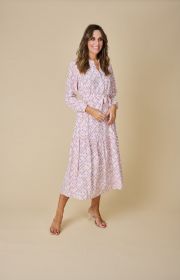 Wit lang hemdkleed met roze/ paarse ruitenprint en volant Hemsiphere