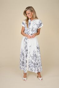 Wit hemdkleed met marine bloemenprint Linea Raffaelli