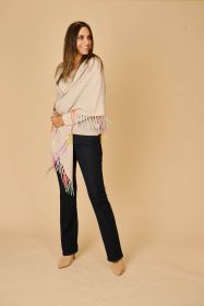 Beige poncho met multicolor franjes Herzen'S angelegenheit