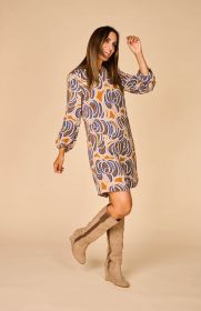 Beige, roest, blauw geprint kleed Luisa Cerano