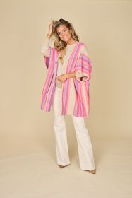 Beige poncho met fuchsia en paarse strepen Due Amanti