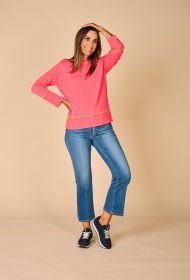 Roze pull met groene boord Due Amanti