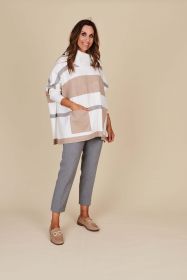 Witte oversized pull met grijze en beige kleurvlakken Joseph Ribkoff