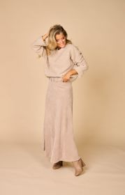 Taupe grof gebreide pull met fantasie in stof D.Exterior