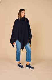 Marine poncho met camel accenten Luis Trenker