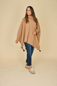 Camel poncho met blauwe accenten Luis Trenker