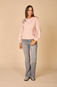 Roze sweater met pailletten in bloemenvorm Senso