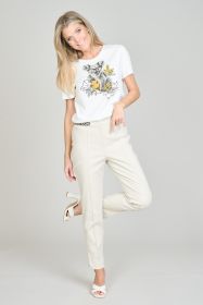 Beige broek met dierenprint op elastiek in taille Marc Cain