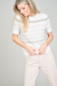 Witte pull met beige strepen Marc Cain