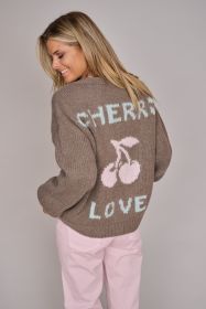 Taupe gilet met kersen op de rug Riani
