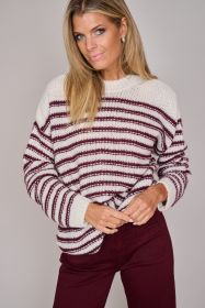 Bordeaux/ ecru gestreepte pull Riani