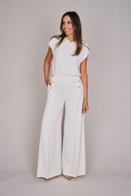 Ecru wijde broek met gouden knopen Caroline Biss