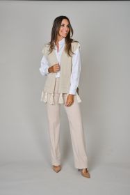 Beige gilet zonder mouwen en met franjes Blubianco