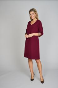 Bordeaux V-hals kleed met pailletten aan manchette Léonie de Paris