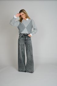 Grijze geruite pull Peserico