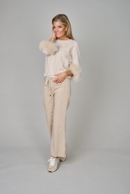 Beige pull met pels aan de mouwen Max & Moi