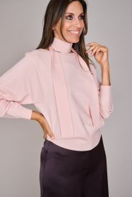 Roze pull met boothals en sjaal Senso