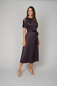 Bruin lang kleed met riem en split in mouw Senso