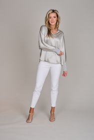 Grijze oversized V-hals bloes met tricot manchette Herzen'S angelegenheit