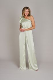 Mint jumpsuit met bloem op de schouder Linea Raffaelli