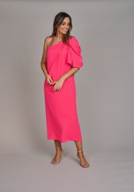 Fuchsia lang kleed met 1 mouw Linea Raffaelli