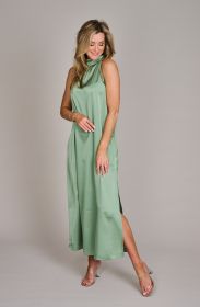 Groen satijnen halterkleed Lalotti