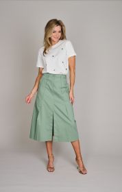 Ecru T-shirt met groene bloemenpailletten Lalotti