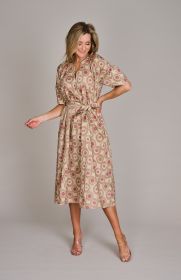 Beige V-hals kleed met roze bollen Spoon