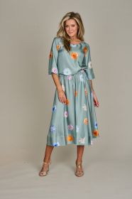Mint satijnen bloes met Bloemenprint Rosso 35