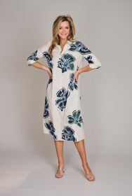 Beige lang hemdkleed met groene bloemen Rosso 35