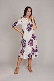 Beige lang hemdkleed met bordeaux bloemen Rosso 35