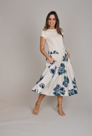 Beige rok met groene bloemen Rosso 35