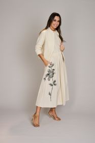 Beige rok met plooien en zwarte geborduurde bloem Rosso 35