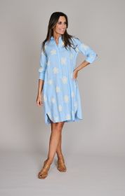 Lichtblauw hemdkleed met ecru bloemenbroderie Rosso 35