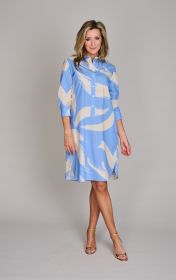 Lichtblauw met beige geprint hemdkleed Rosso 35