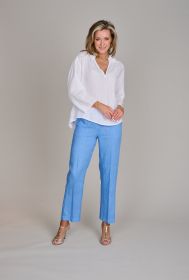 Witte V-hals bloes met frul aan hals Rosso 35