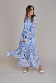 Blauw lang kleed met print Hale Bob