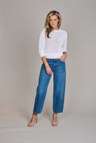 Witte pull met roze boord Anneclaire