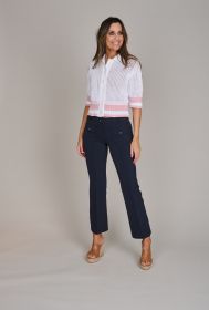 Witte gilet met roze boord Anneclaire