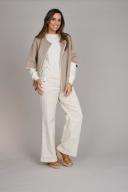 Taupe vest met witte boord Max & Moi