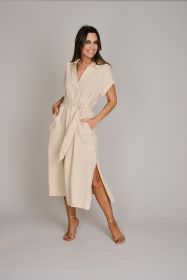 Beige lang kleed met kraag Riani