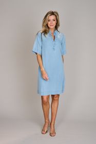 Blauw tencel jeanskleed met broderie Léonie de Paris