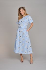 Lichtblauwe rok met beige bloemen Léonie de Paris