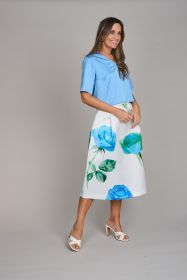 Blauwe satijnen V-hals bloes Léonie de Paris